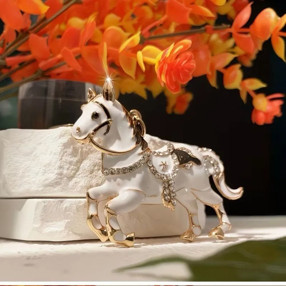Bling White Rhinestone Horse Keychain Purse Charm
